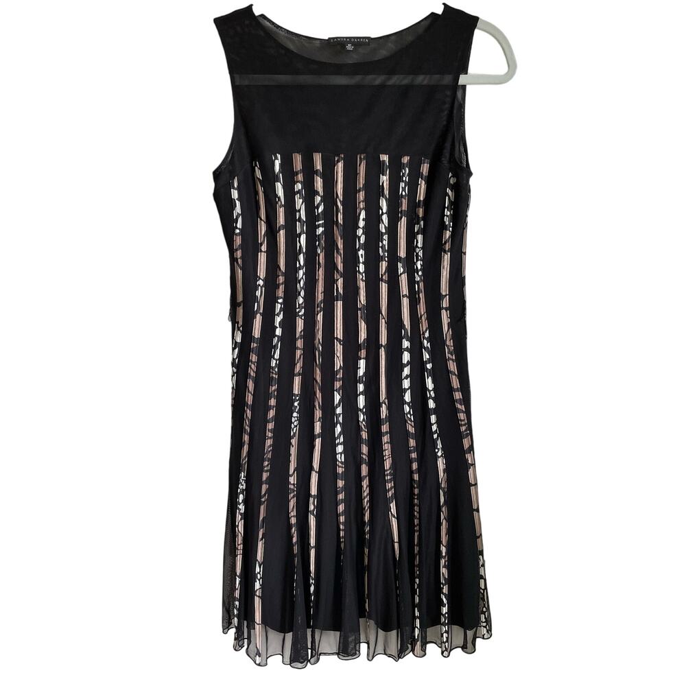 Sandra Darren Slip Dress Sz 8P Black Mesh Overlay Ribbon Accents Flirty